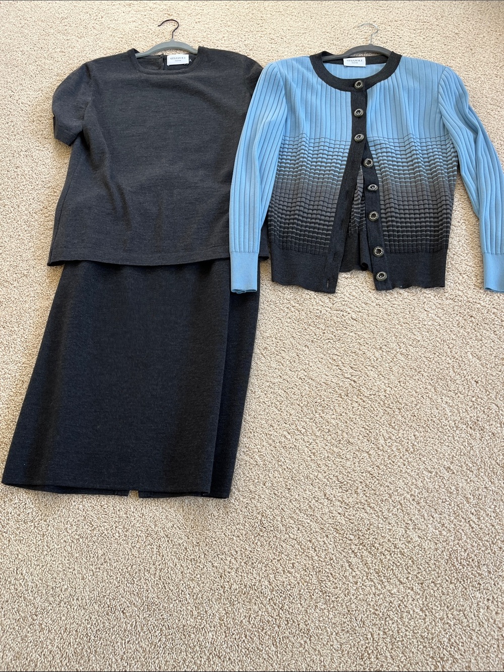 Stizzoli Light Blue and Charcoal Ribbed Knit Top